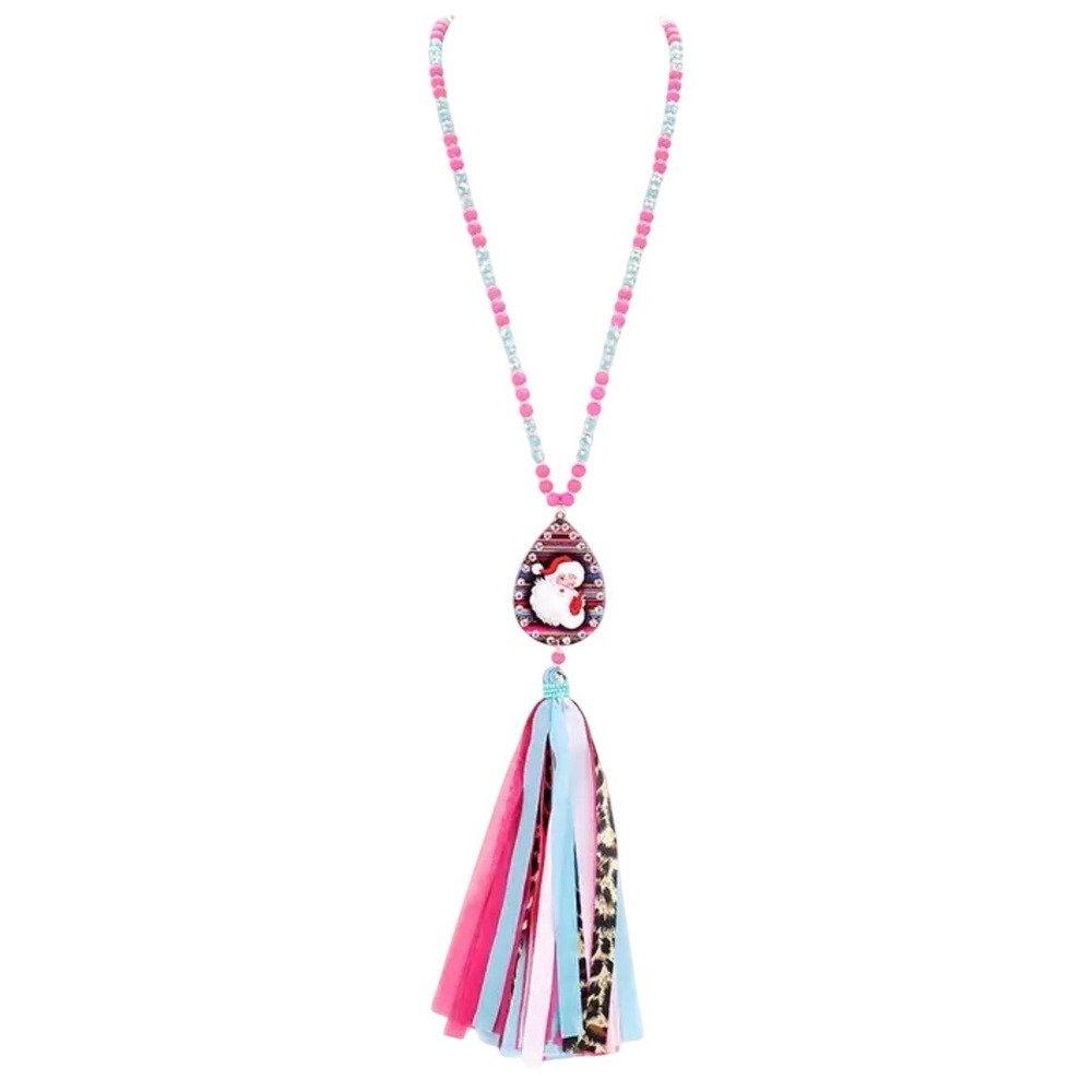Santa Claus Beaded Necklace with Tassel‎ Christmas Holiday Fashion Jewelry New